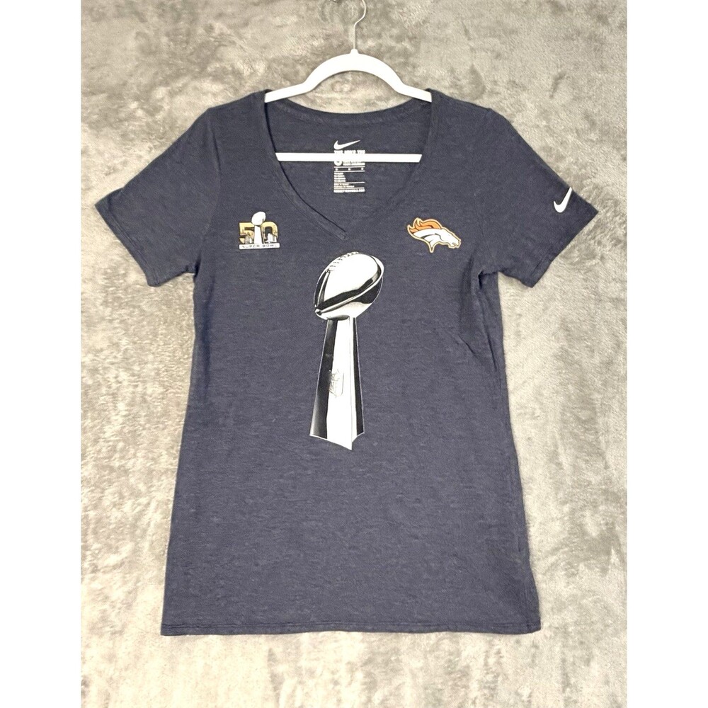 Nike Denver Broncos Super Bowl 50 Womens Medium V-Neck T-Shirt NFL Football Tee